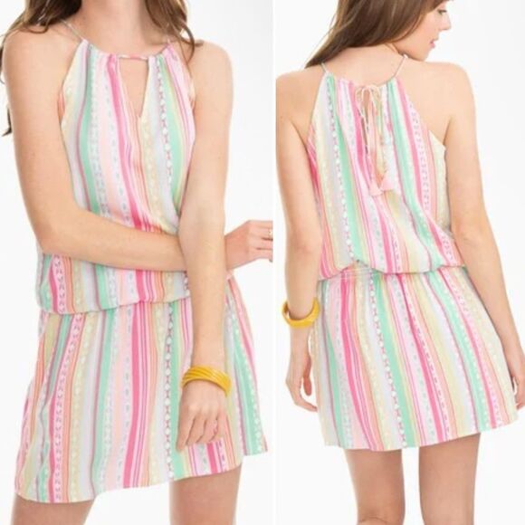 SOUTHERN TIDE Chantelle Petals Pastels Striped Mini Halter Dress Sz S - Picture 1 of 9